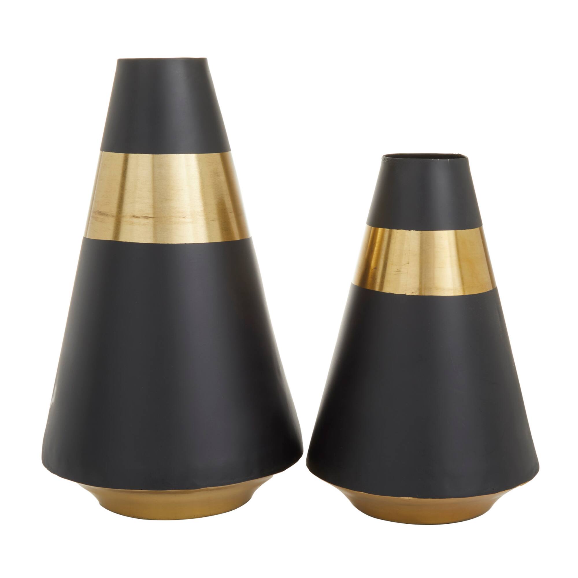 Black Metal Modern Vase, Set of 2" 14", 11"